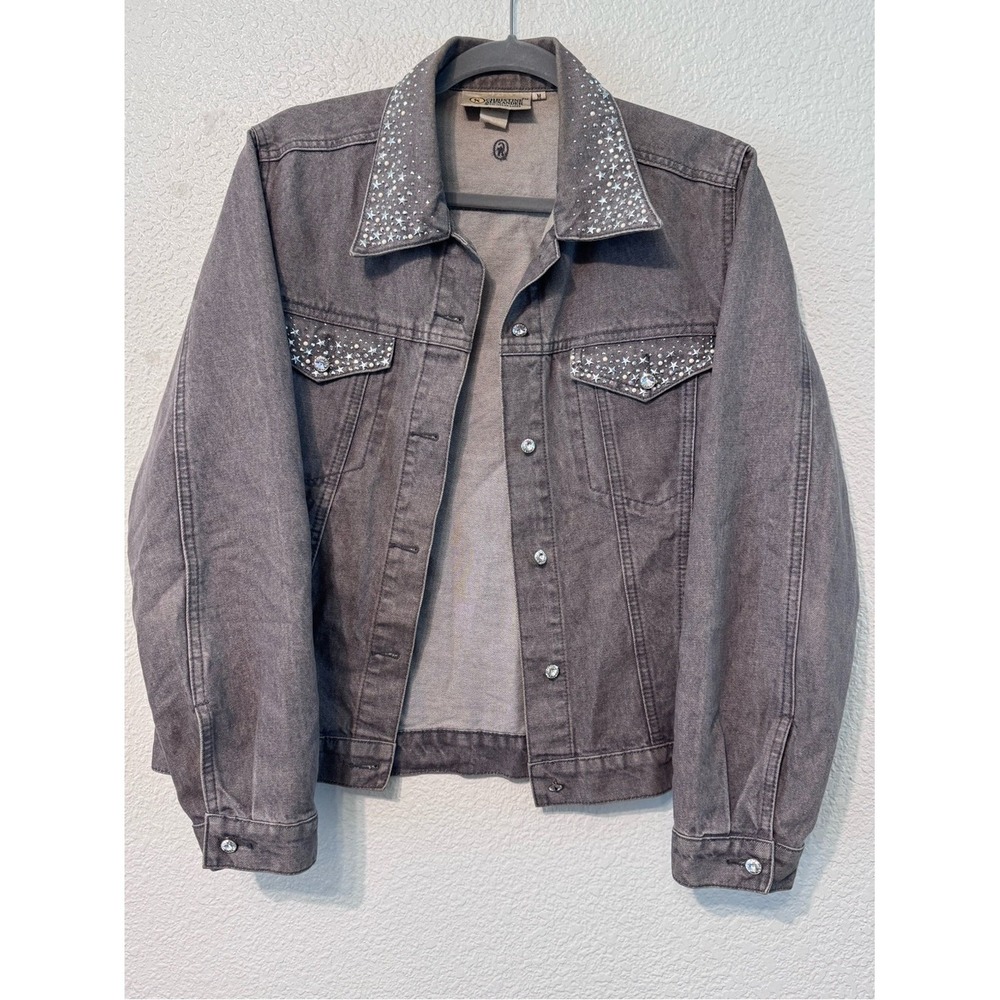Vintage Christine Alexander Gray Studded Rhinestone Jacket Womens M